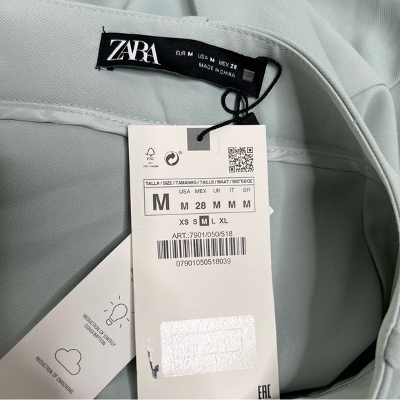 ZARA WOMAN MENSWEAR STYLE WIDE LEG PANTS GREEN / BLUE Pastel Size M - Picture 13 of 15